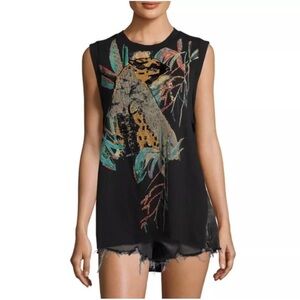 Free People Jungle Bay Tiger Printed Beaded Sleeveless Top‎